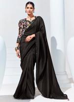 Organza Black Traditional Wear Embroidery Work Saree